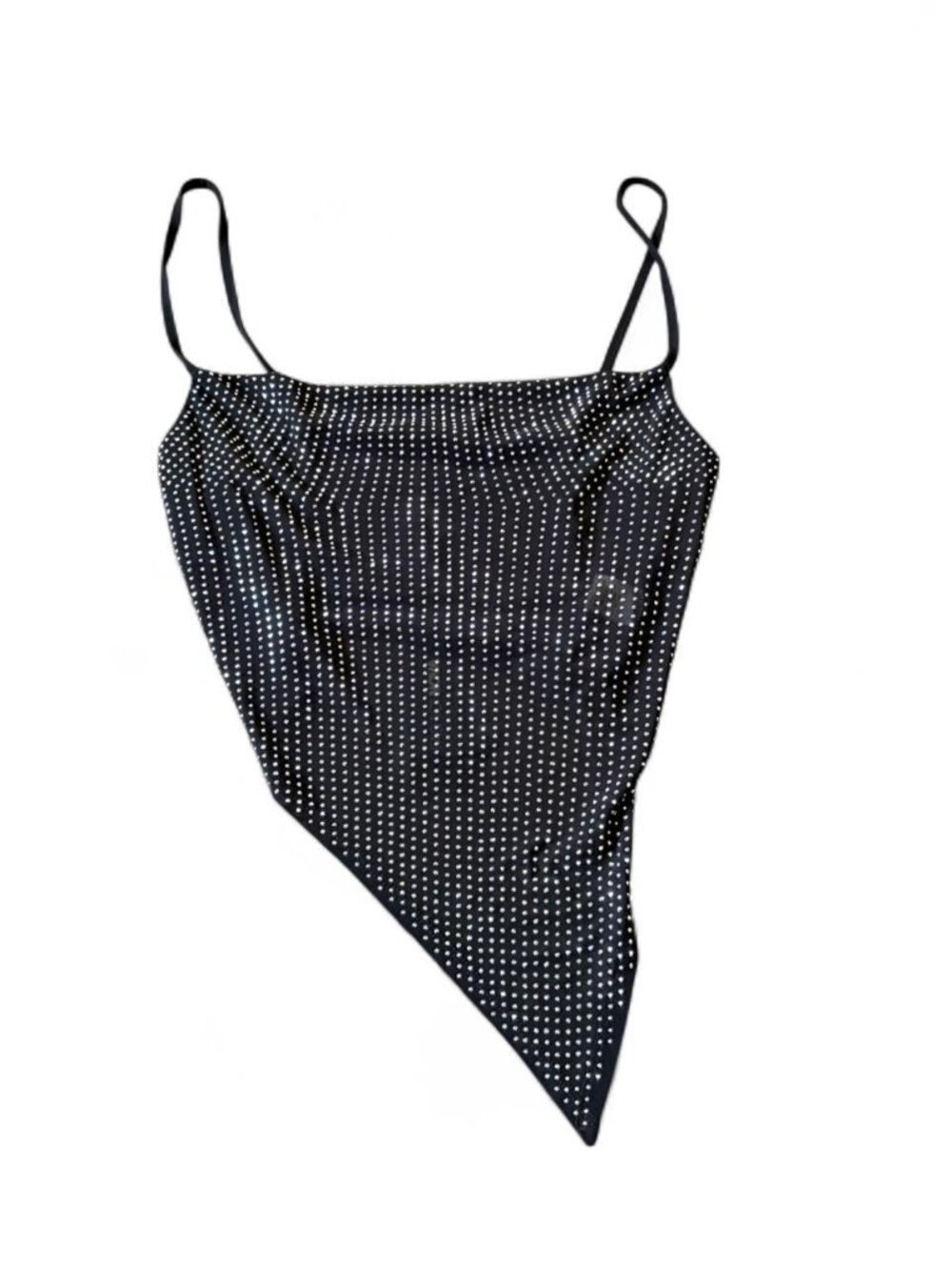 Black tank top assymetrival with silver gems dots mesh blouse  Size medium  Part